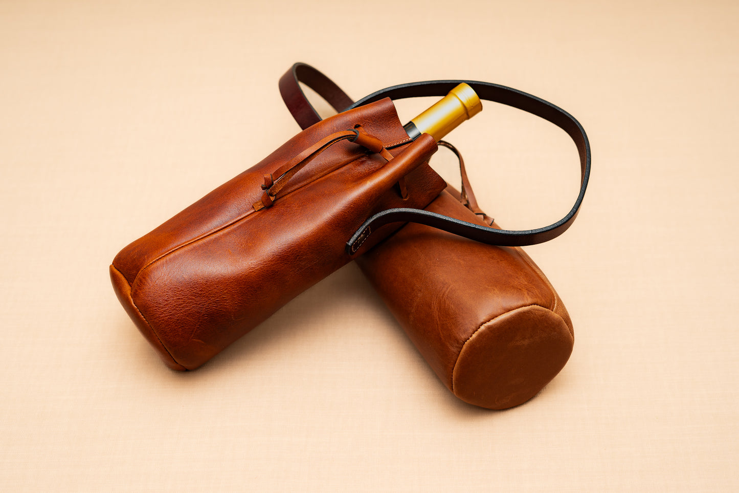 Leather Bag for One bottle with strap